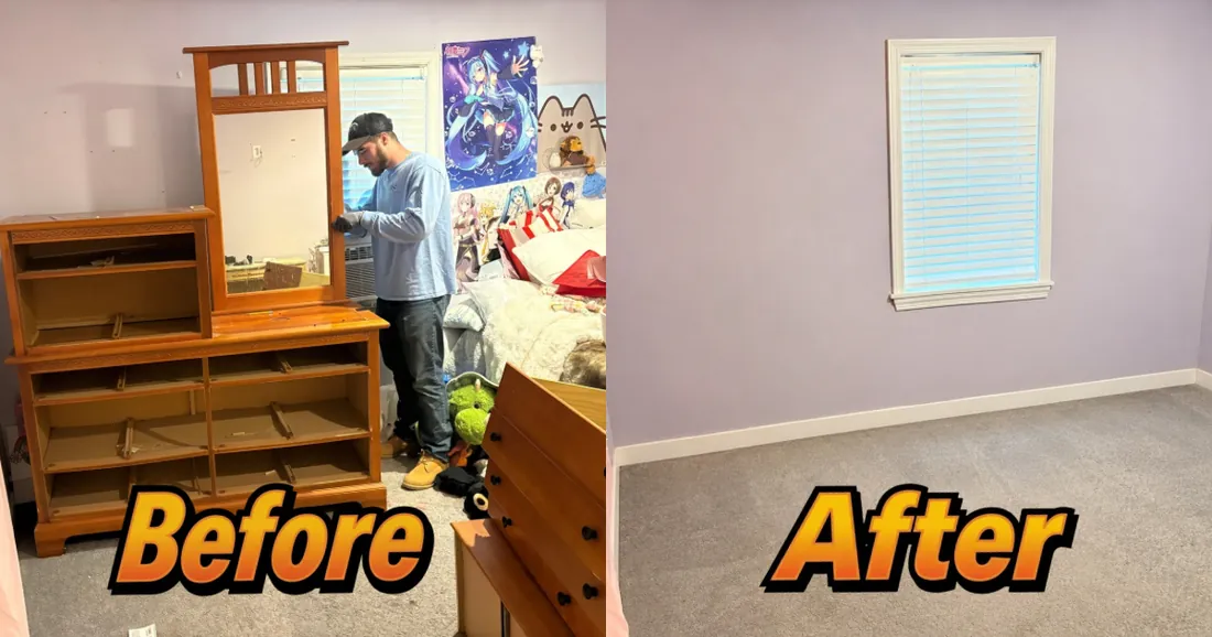 Before and after — bedroom cleanout