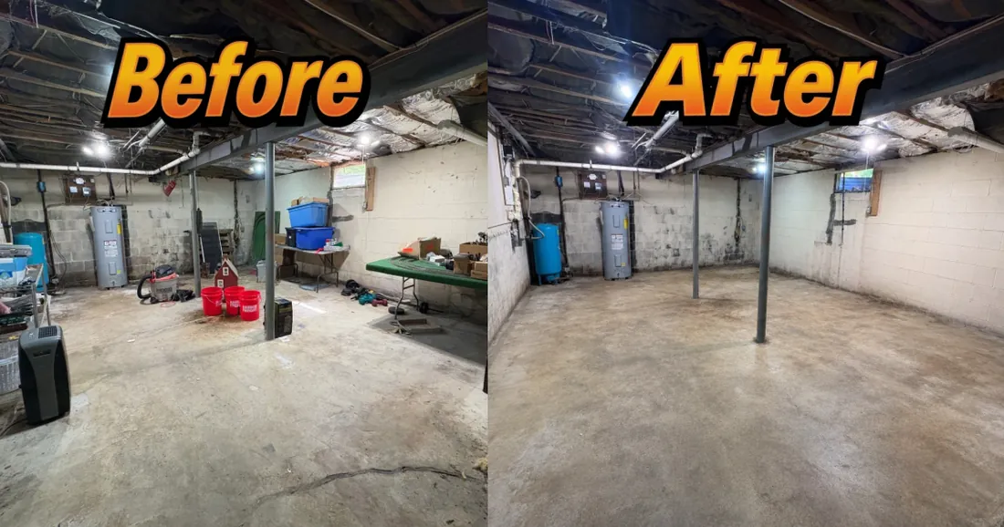Before and after — basement junk removal